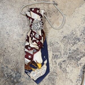 Patriotic Eagle Neck Tie Necklace with Rhinestone Brooch